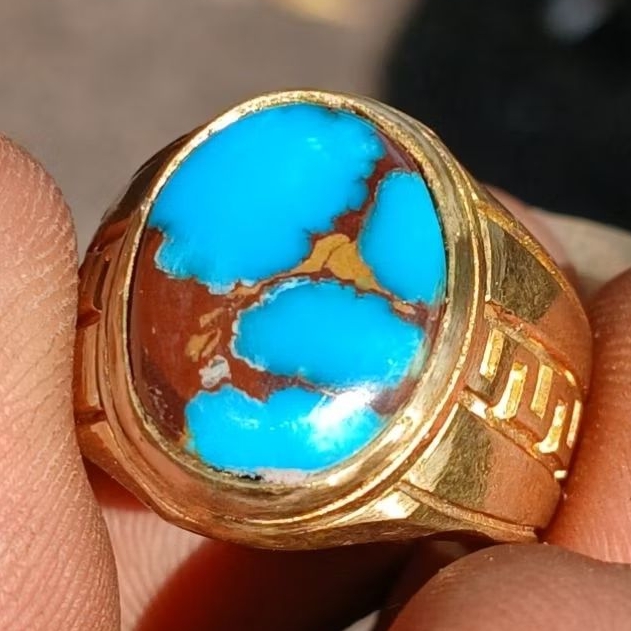 Cincin Batu Akik Pirus Persia Urat Ceplok Harga Murah
