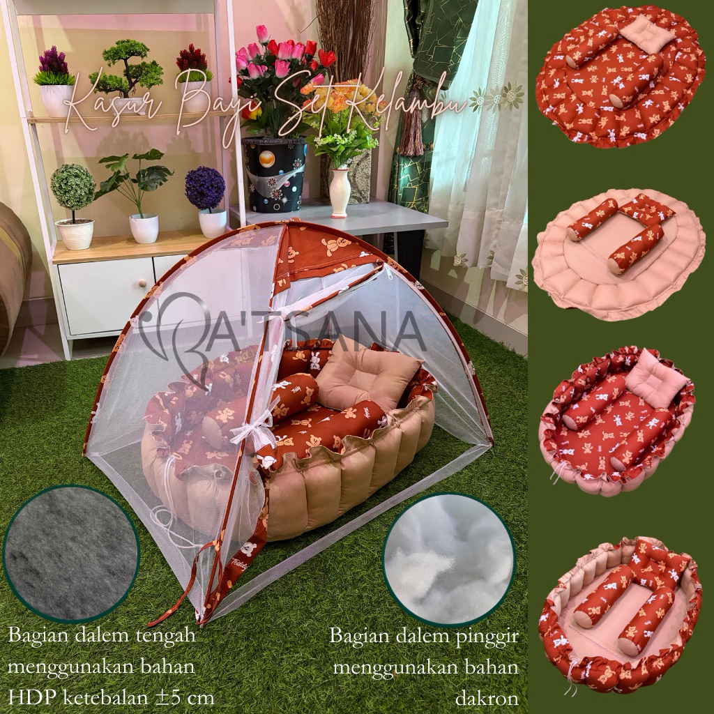 Kasur bayi set kelambu full motif/ polos karakter lucu standar