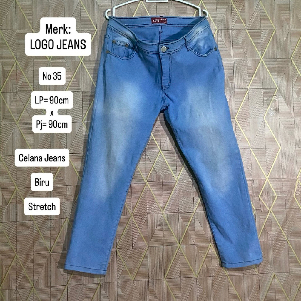 PRELOVED LOGO JEANS ORI CELANA JEANS BIRU STRETCH (No 35) (LP=90cm x Pj=90cm)