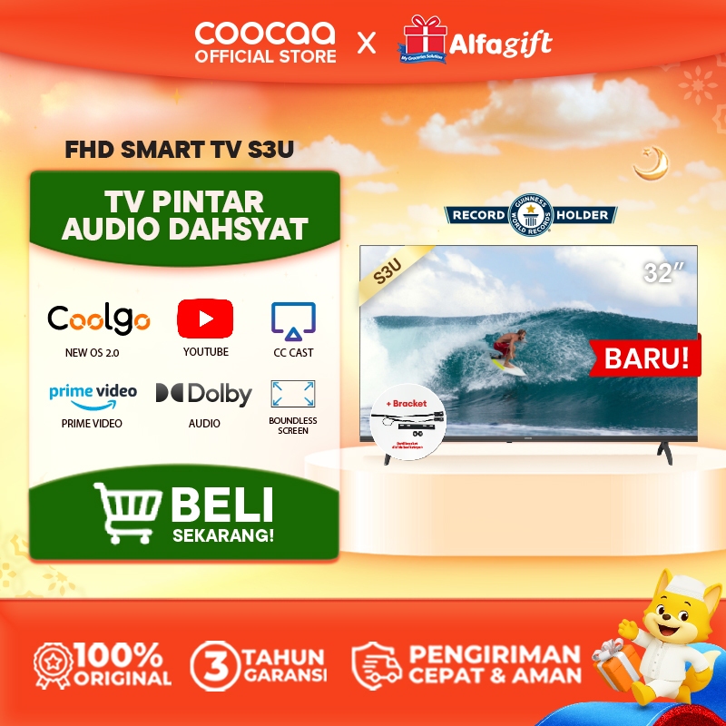 [+ BRACKET] COOCAA 32 inch Smart TV S3U - Digital TV - Dolby Audio - Youtube - Mirroring -  Flick Fr