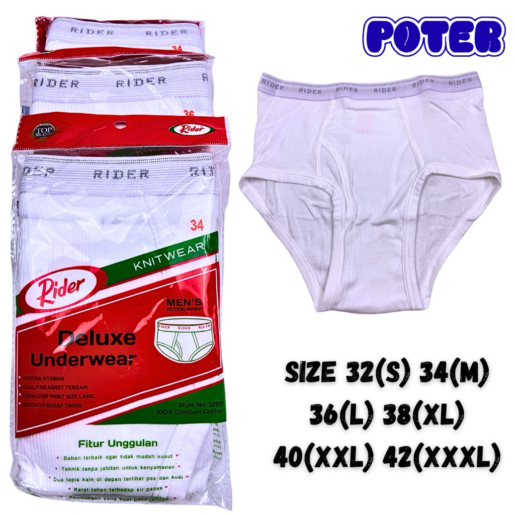 Celana dalam pria dewasa rider putih remaja ukuran size 32 34 36 38 40 42 L XL XXL XXXL JUMBO r125b