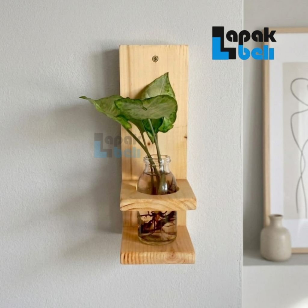 Vas Bunga Botol Gantung Kayu | Vas Kaca Gantung Estetik | Vas Kaca mini | Standing Pot Kayu