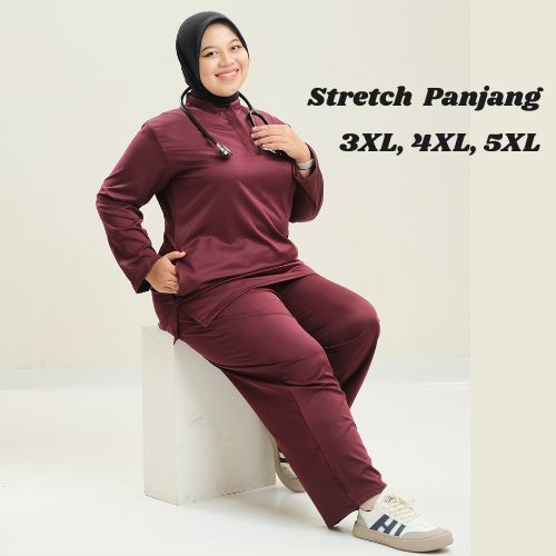 [RatuHijabCilacap] Baju Jaga Scrub Medis Baju Ok Lengan Panjang Stretch BIG SIZE Series Women