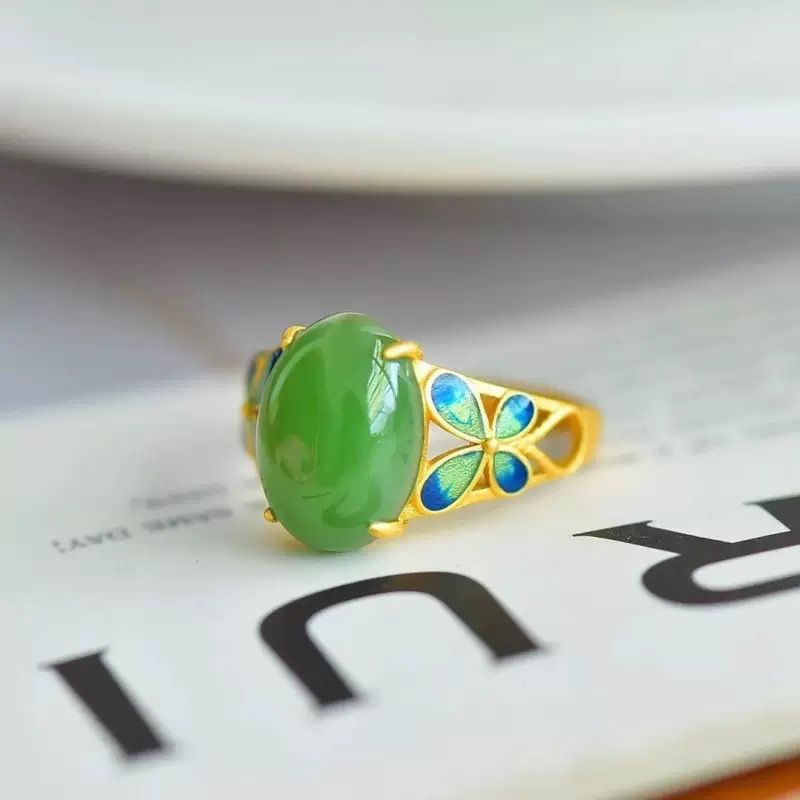 CC92 - Cincin Batu Hijau Butterfly Cincin Titanium Anti Karat Aksesoris Wanita Kekinian