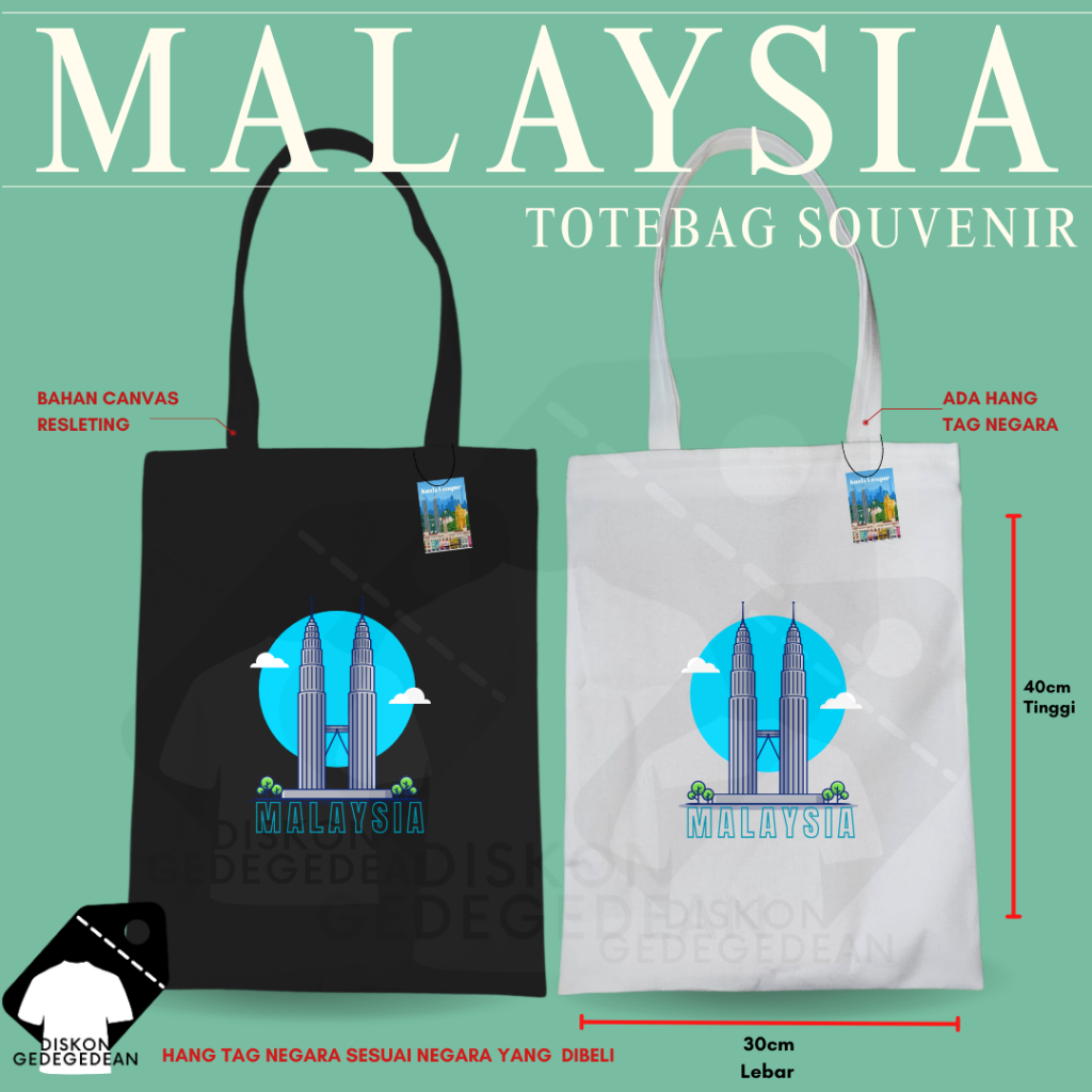 Diskongedegedean Totebag Malaysia Souvenir Tas Oleh Oleh Kuala Lumpur Kanvas Resleting 3