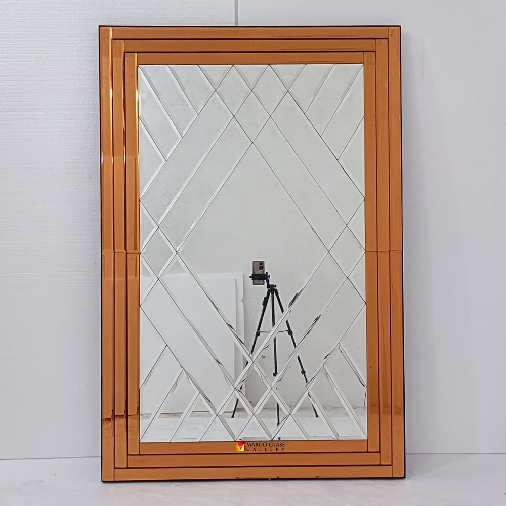 READY SIAP KIRIM Cermin  Bevel Frame Orange / Kaca Bevel Gantung /Cermin Bevel Gantung / Cermin Deko