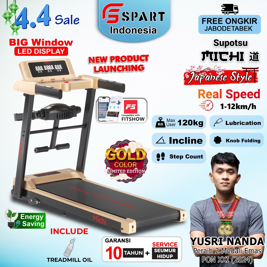 SUPOTSU MICHI Treadmill Listrik Treadmill Portable Treadmill Multifungsi Treadmil Lipat Treadmill El