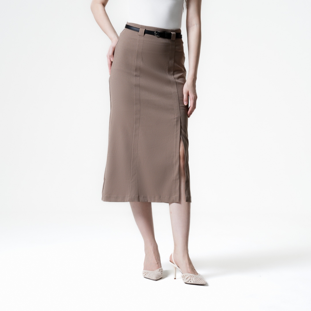 Mississippi Spring Midi Skirt With Belt Rok Midi LIN000754M Cokelat