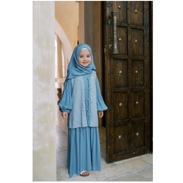Dialogue Baby Apparel - Raya Collection - Setelan Gamis Anak Tasya Set Hijab - Baju Muslim Anak Pere
