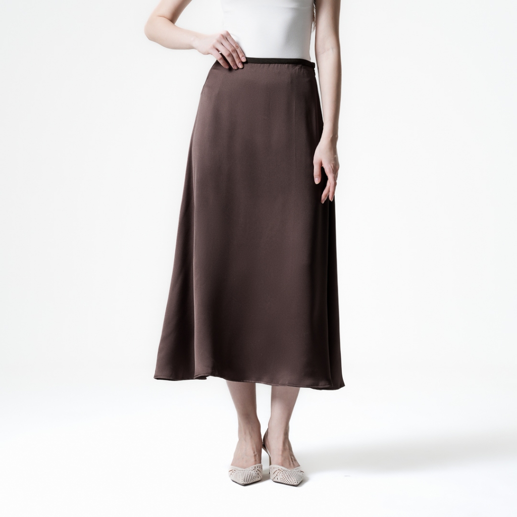 Mississippi Satin Skirt Bawahan Wanita Rok LIN000704M Cokelat Tua
