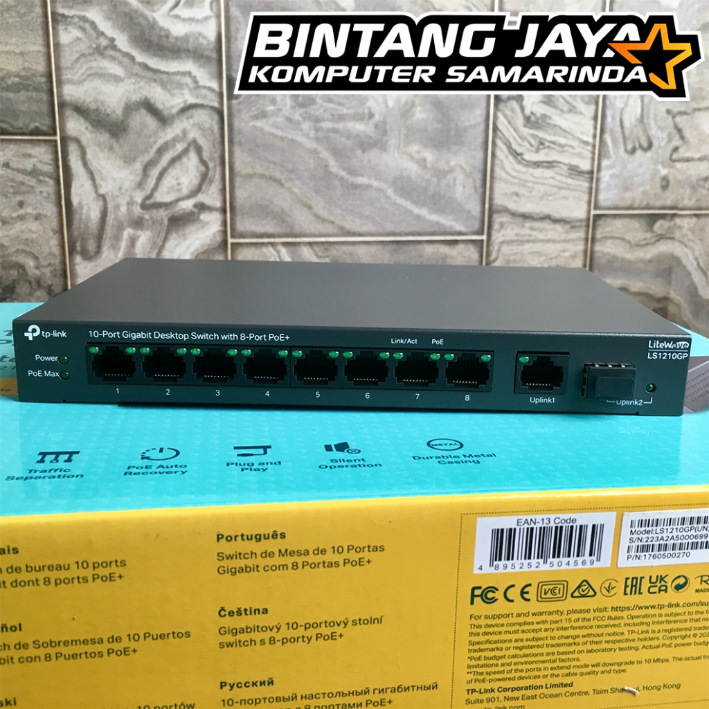 TP-Link LS1210GP 10-Port Gigabit Desktop Hub Switch 8 Port PoE+