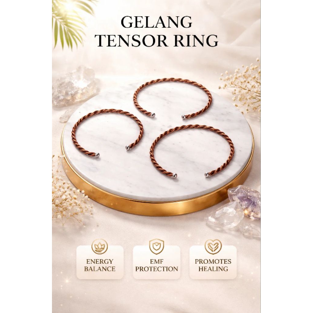 Ergonomic Tensor Ring Bracelet - Gelang Tensor Ring Tembaga Murni | Aksesori Meditasi, Fokus, Ground