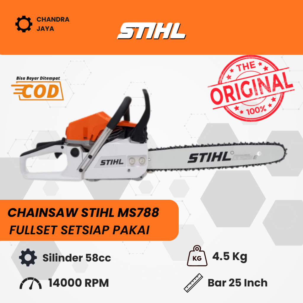 Mesin Senso/Chainsaw STIHL 788 New ORIGINAL ASLI Gergaji Mesin Tebang Kayu 25 Inch Fullset