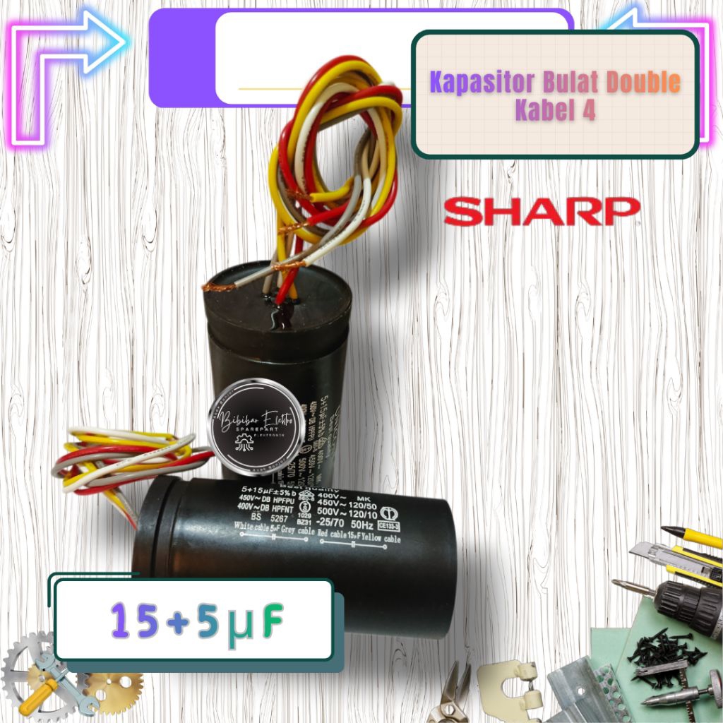 Kapasitor Mesin Cuci Sharp 15+5uf