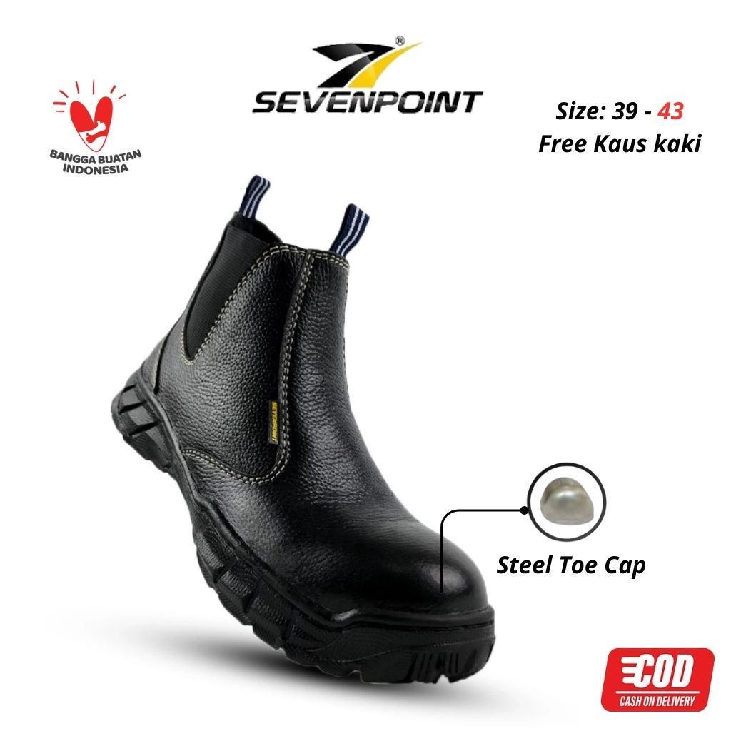 Sepatu Safety Boots Pria Kulit Sapi Seven Point Septy Septi Sepatu Lapangan Proyek Tanpa Tali K01
