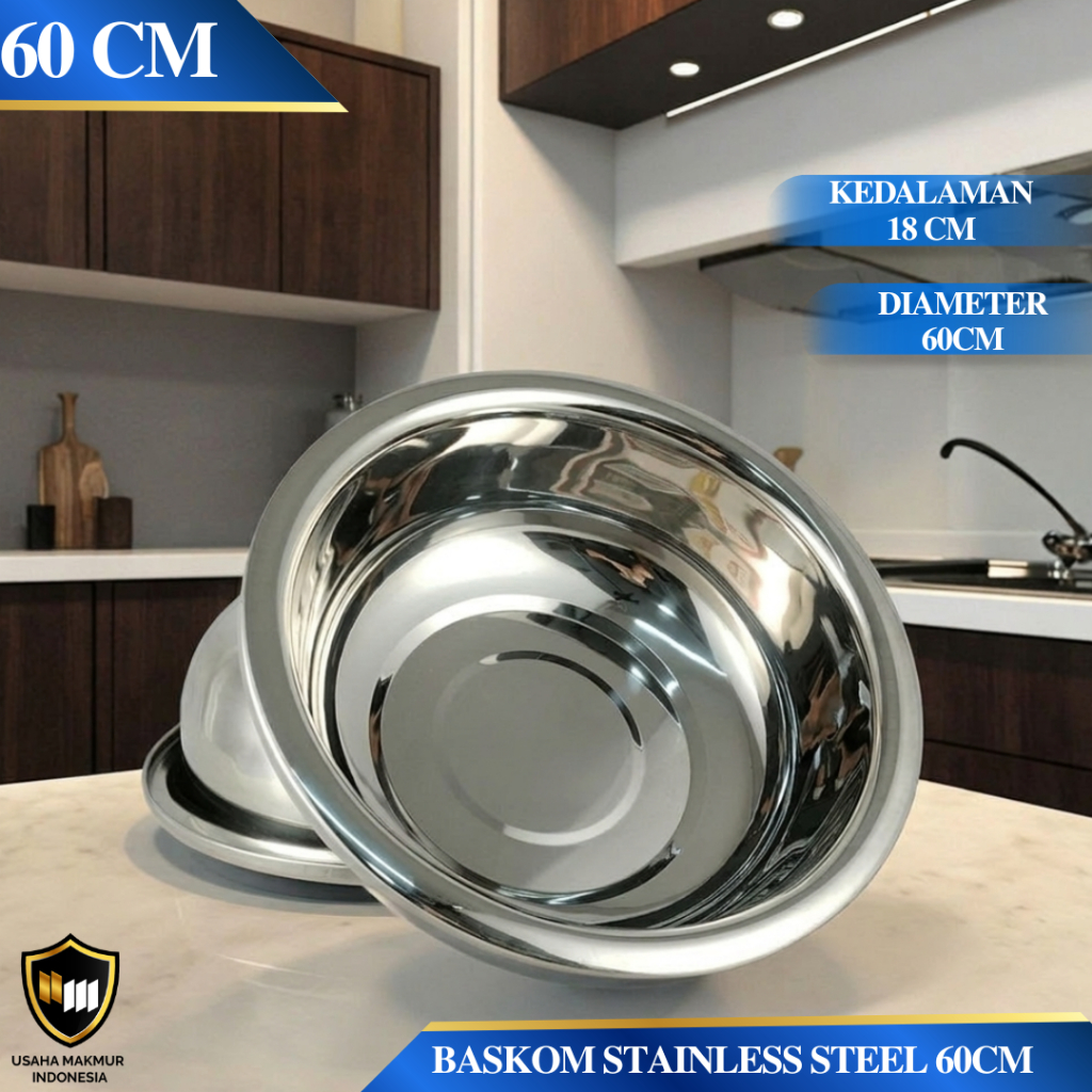 Bakom Mangkok Stainless 60cm Anti Karat Wadah Makanan Baskom Awet Serbaguna KC28