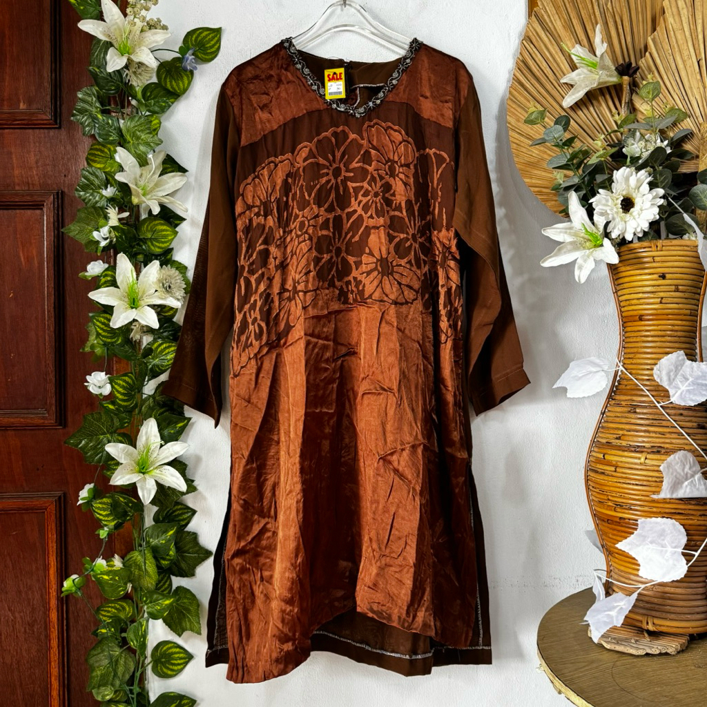 Tunik Coklat Katun Bunga