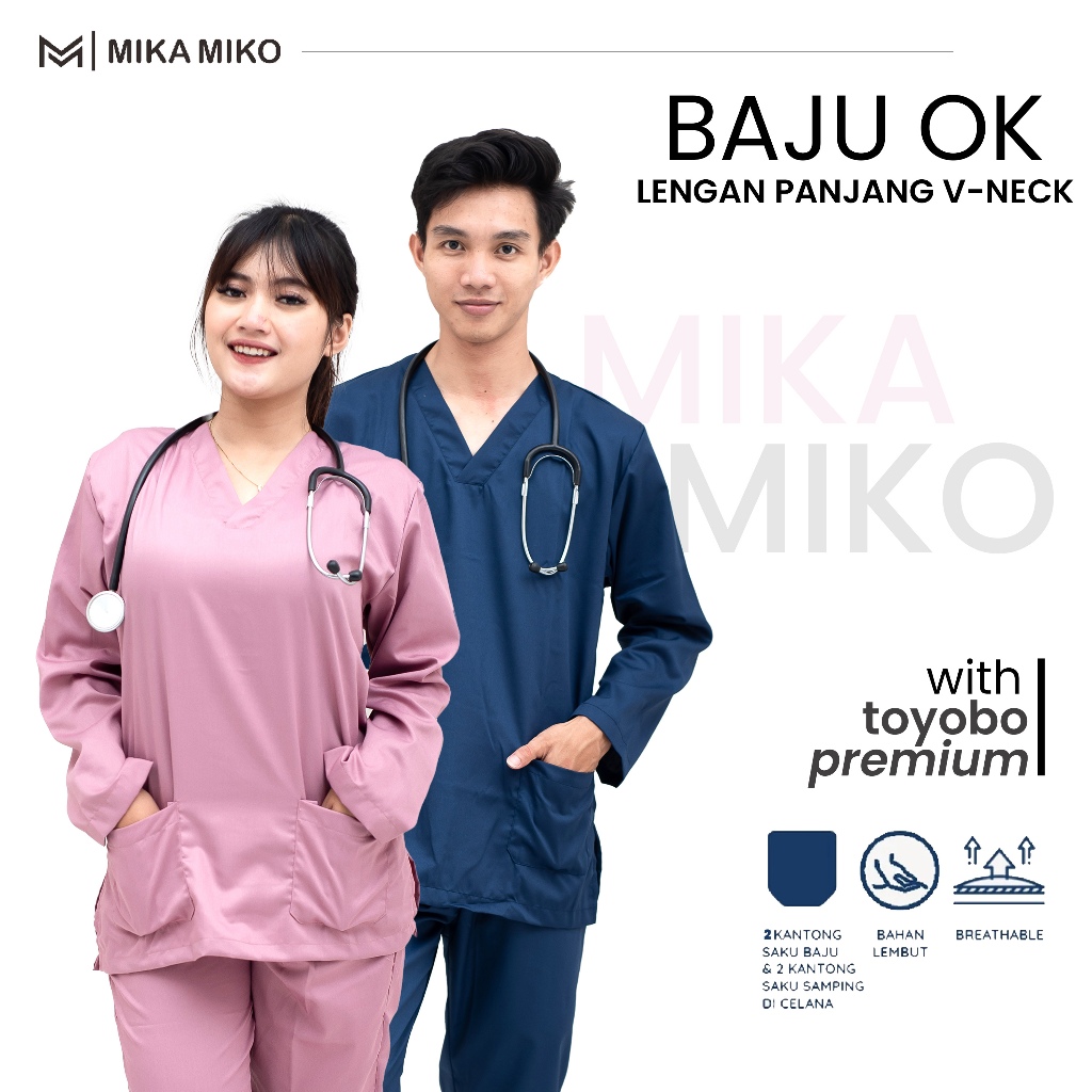 MIKAMIKO - Baju OK LENGAN PANJANG [GRATIS BORDIR NAMA] BAJU OKA DOKTER PERAWAT BIDAN SCRUB Stenen