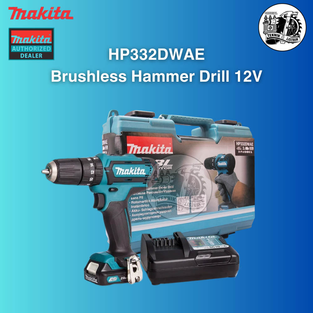 Mesin Bor Cordless Impact Drill Makita 10mm HP332DWAE / HP332 DWAE / HP 332 DWAE 12V