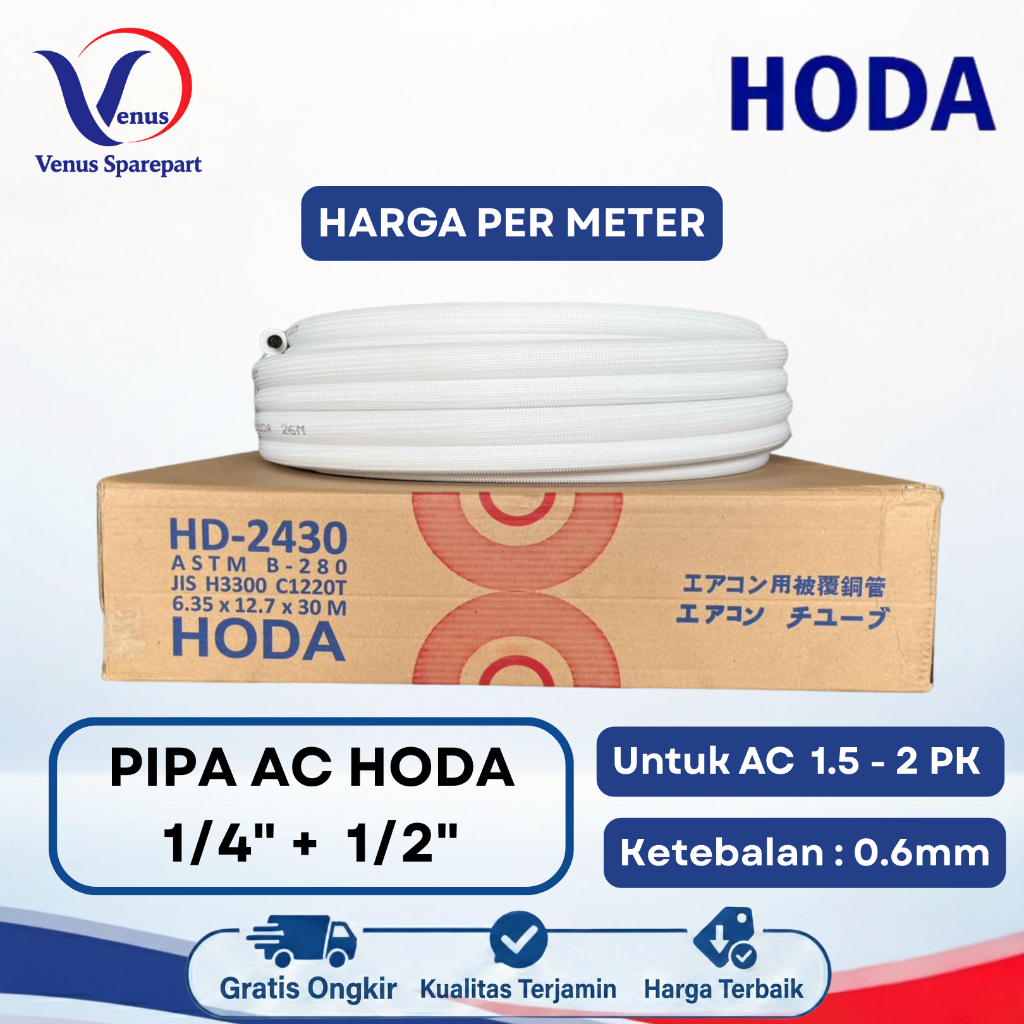 PIPA AC HODA 1/4 + 1/2 0.6 MM UNTUK AC 1.5 - 2 PK HARGA PER METER