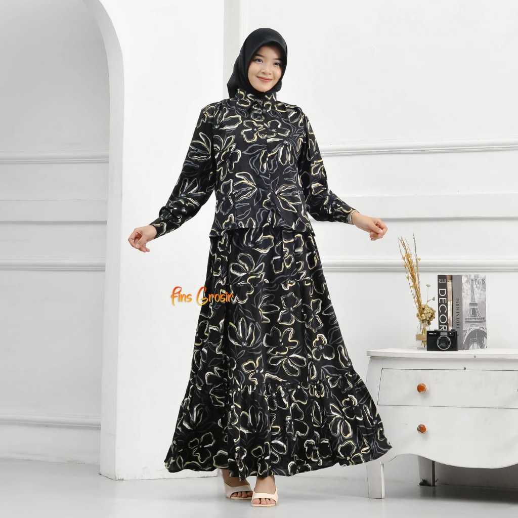 Zahra One Set 2in1 Friendly Terbaru Kekinian Bahan Rayon Setelan Rok Baju Muslimah Wanita