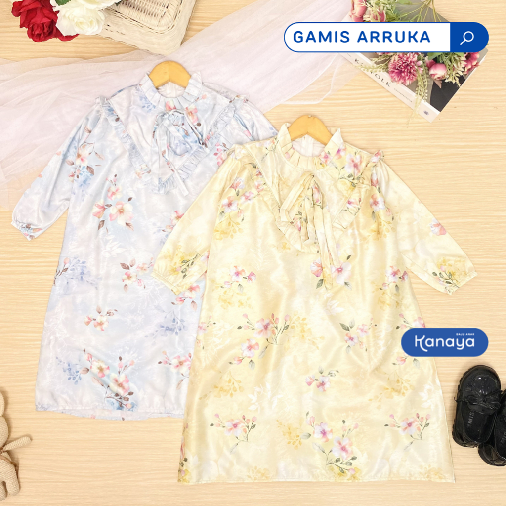 GAMIS ARRUKA BAHAN ARMANI SILK DRESS ANAK PEREMPUAN 1-9 TAHUN