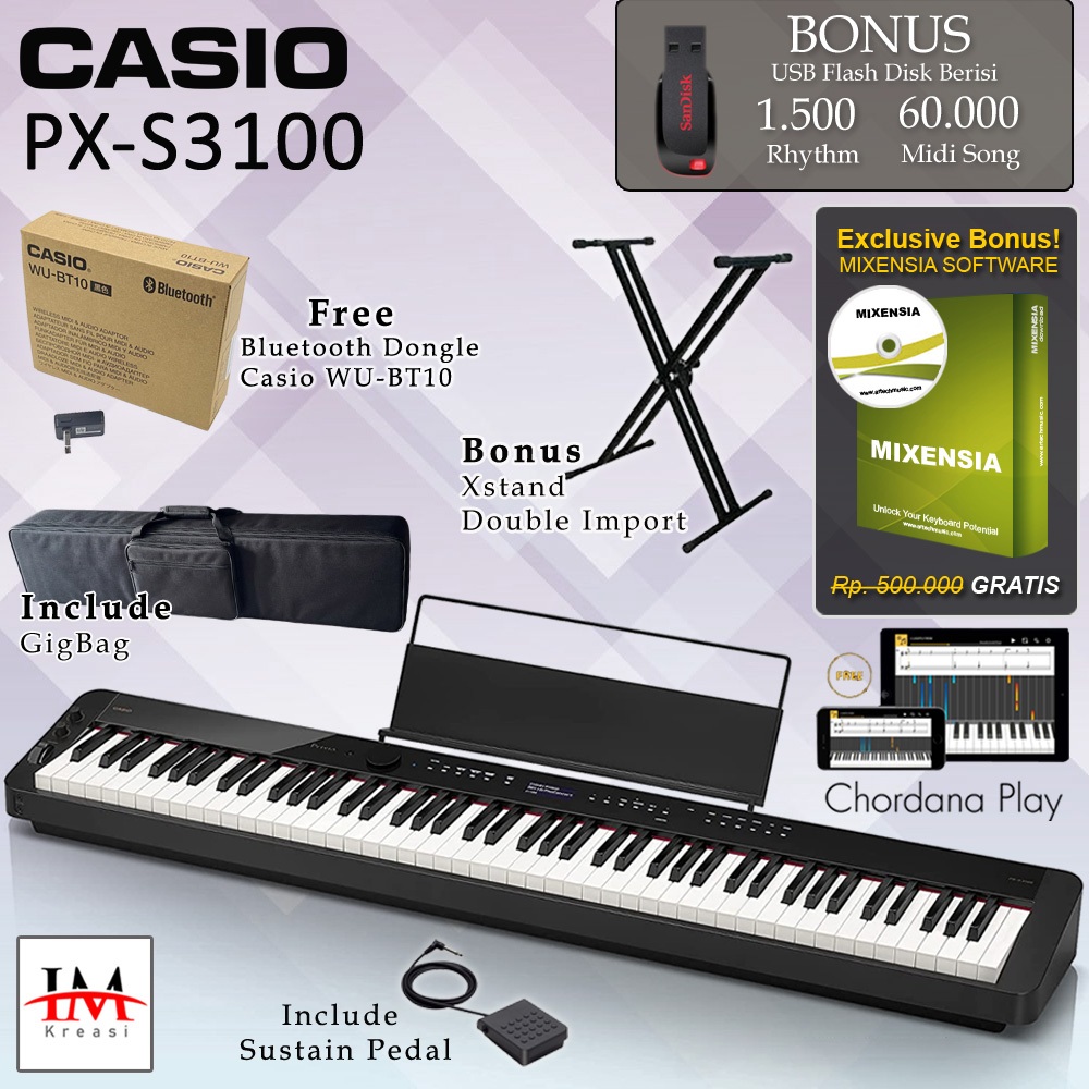 Digital Piano Casio Privia PX S3100 / PXS3100 / PXS 3100 Garansi Resmi