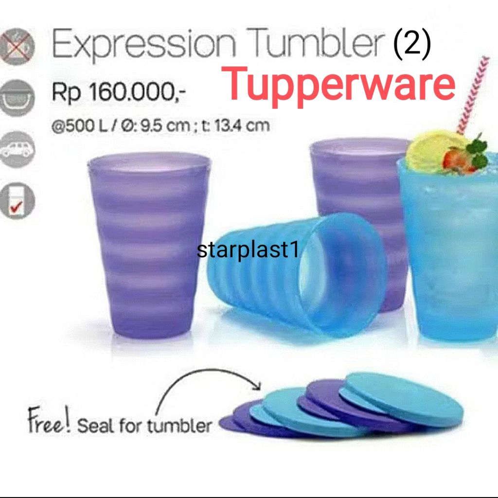 Expression Tumbler Tupperware (2 pcs) @500ml | Gelas Minum Warna Biru dan Ungu