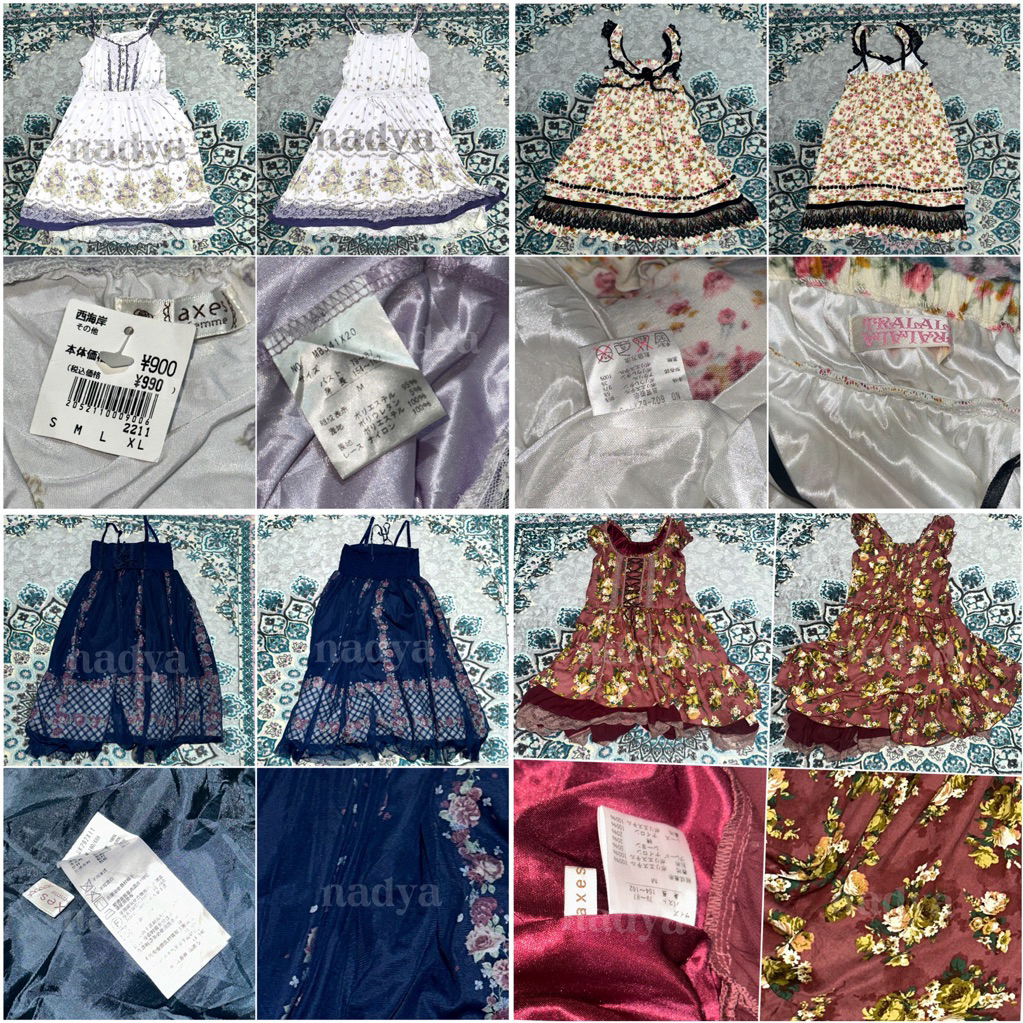 dress axes femme, tralala, floral print laces lavender navy maroon kawaii japanese brand