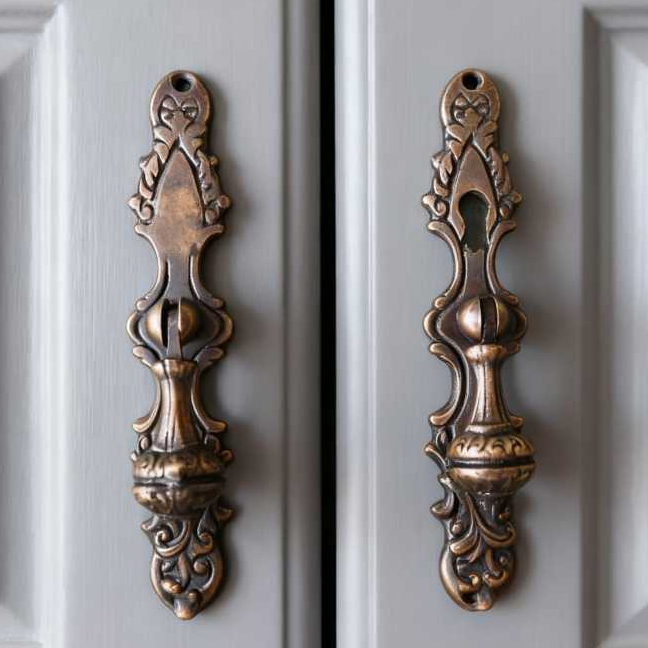 Handle Tarikan Laci Lemari Kuningan Antik Dengan Lubang Kunci