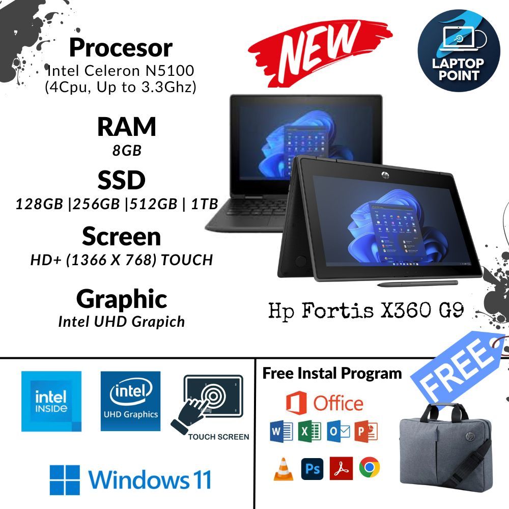Laptop Baru HP Fortis X360 TouchScreen Intel Celeron N5100 8/1TB