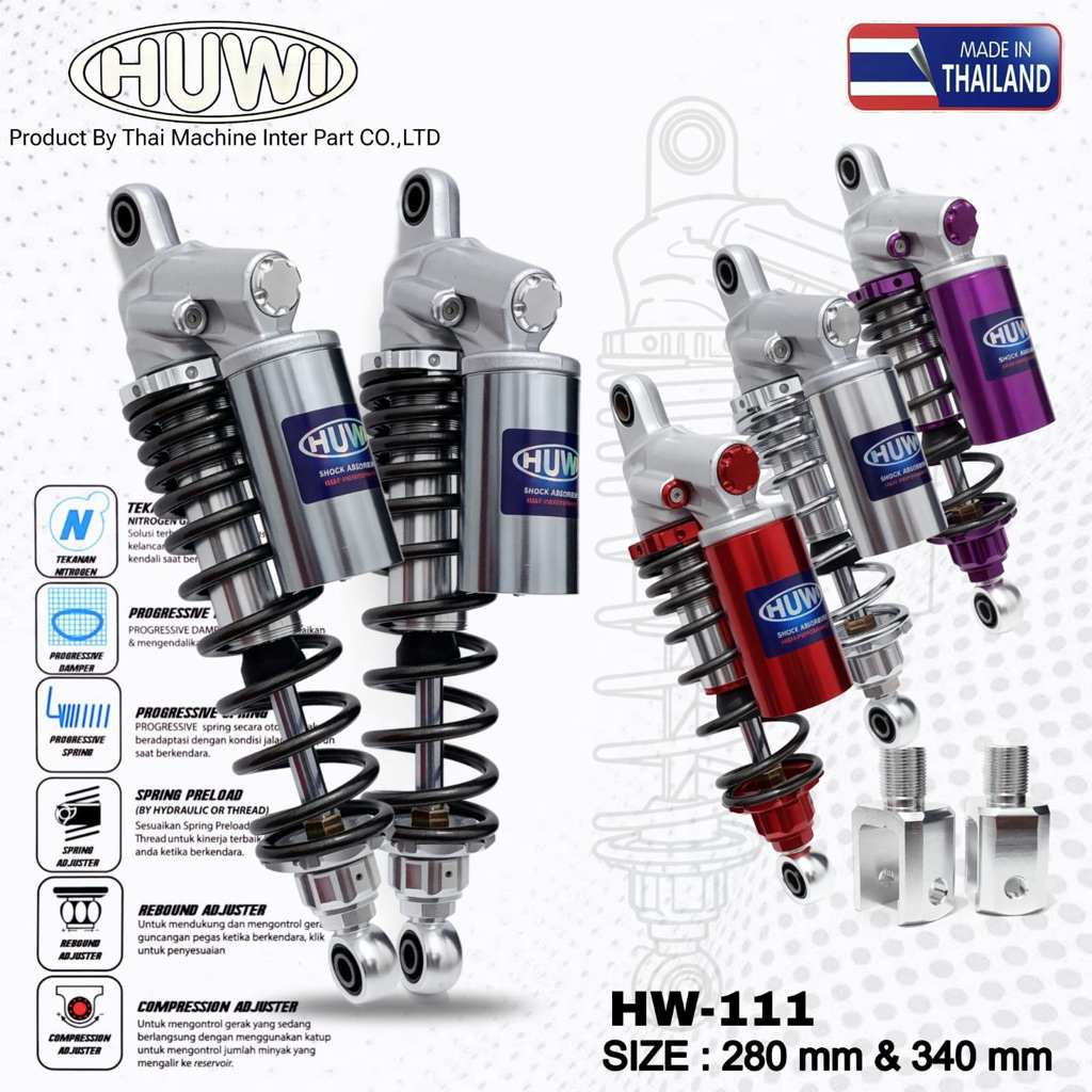 shock belakang HUWI bebek ukuran 280mm 320mm 340mm shockbreaker model vnd ak111 warna titanium krom 