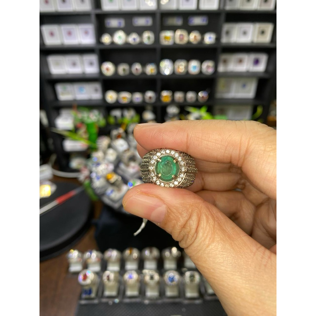 natural batu permata zambrut zambia cincin perak pria silver ring