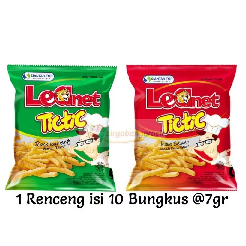 Leanet Tictic Bawang / Snack / 1 Renceng isi 10 Bungkus netto 7 Gram Murah