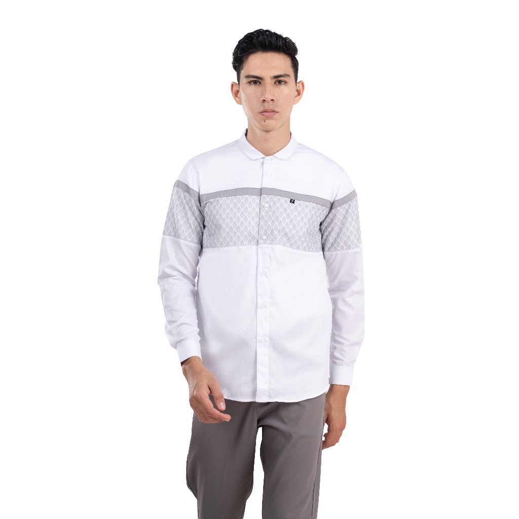 Fadkhera Oman Baju Kemeja Koko Pria Modern Premium Fadkhera White Putih Kombinasi