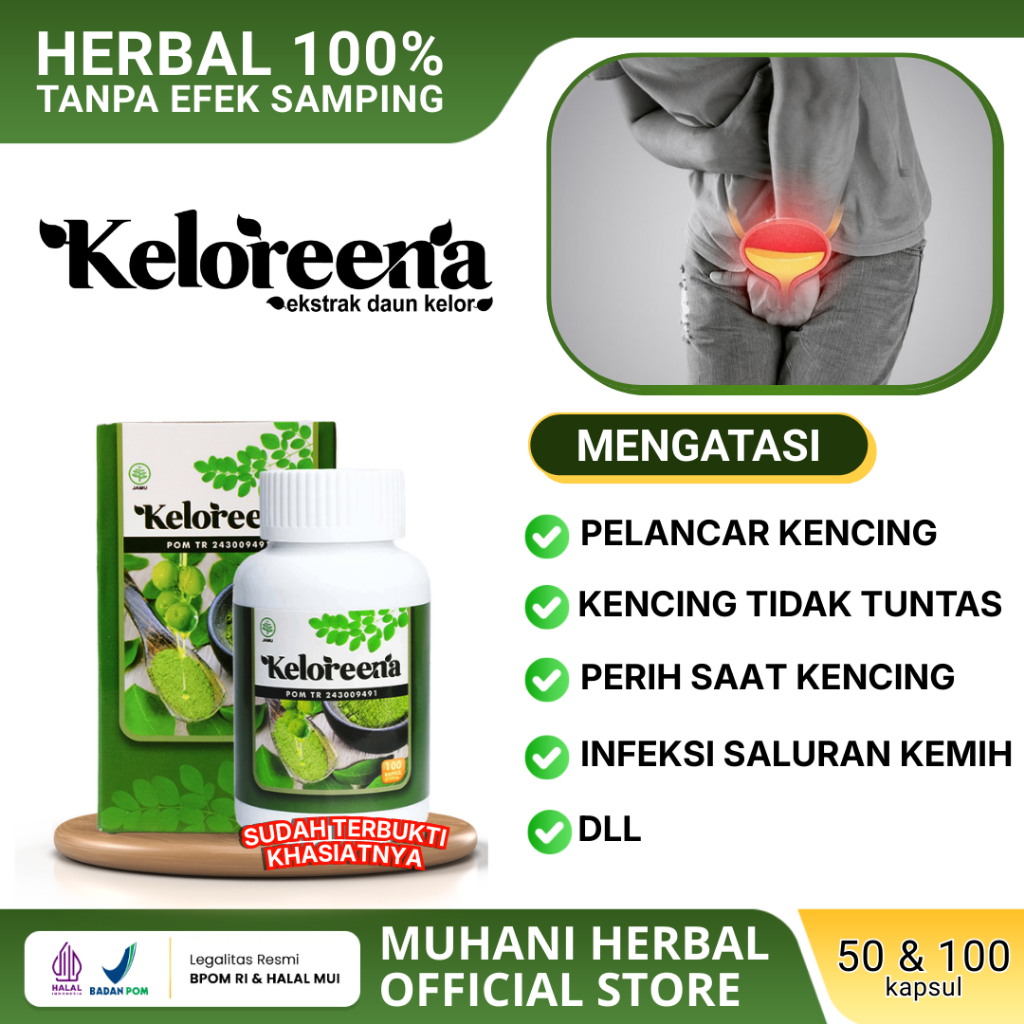 Keloreena Kapsul Original 100% Ekstrak Daun Kelor Bpom Obat Pelancar Kencing, Kencing Tidak Tuntas, 