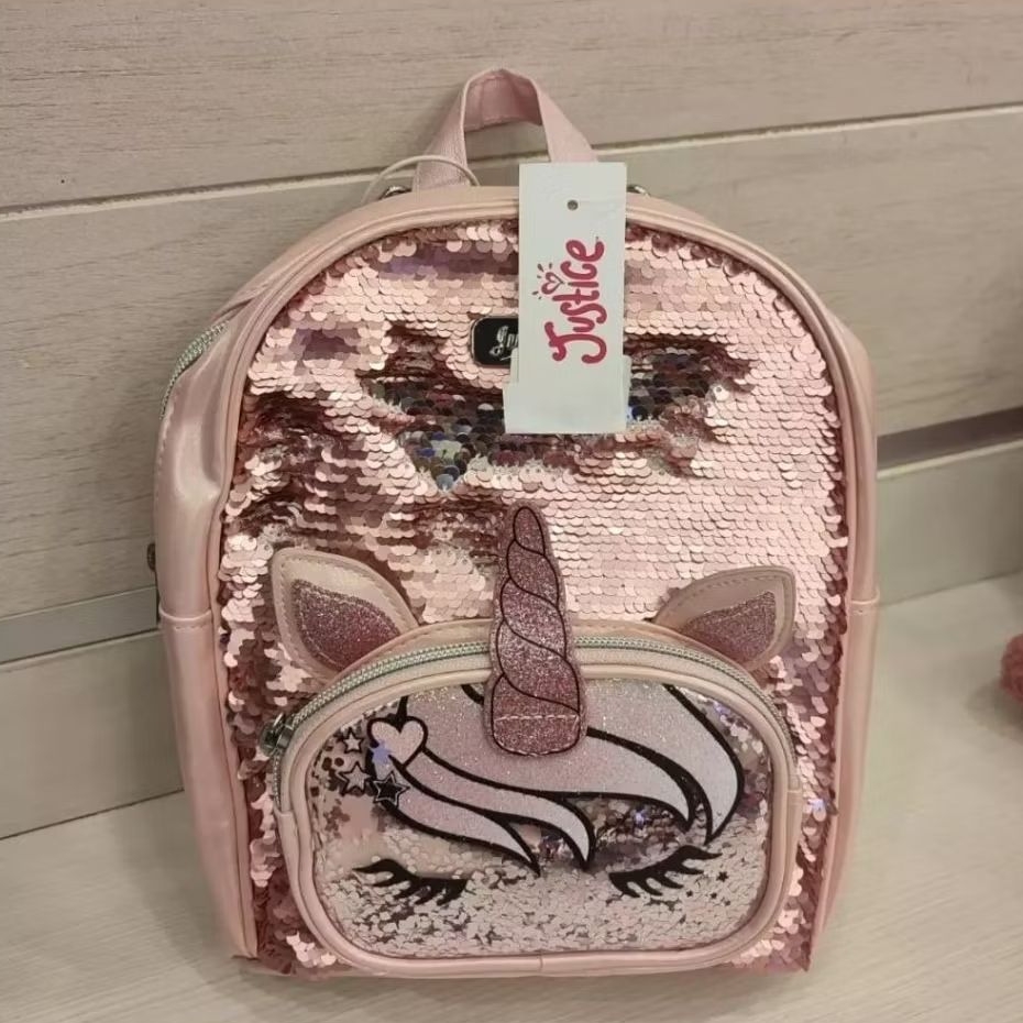 Tas ransel anak Justice mini backpack unicorn sequin rose gold