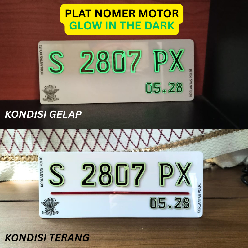 Plat Nomor Nopol Motor Glow In The Dark Nyala Hijau saat Gelap Bahan Akrilik Tebal Kuat Gratis Baut 