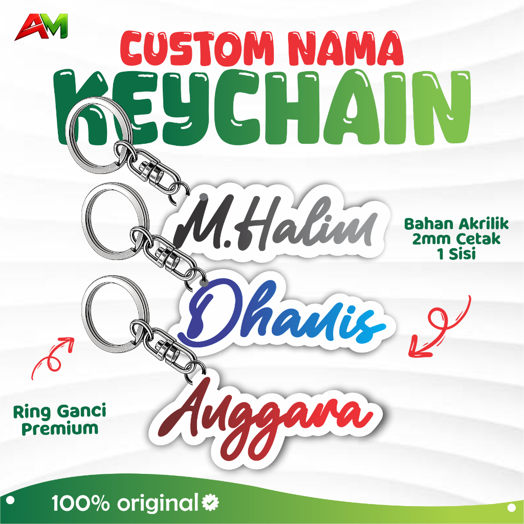 Gantungan Kunci akrilik Custom Nama | Ganci Nama Akrilik | Gantungan kunci Latin