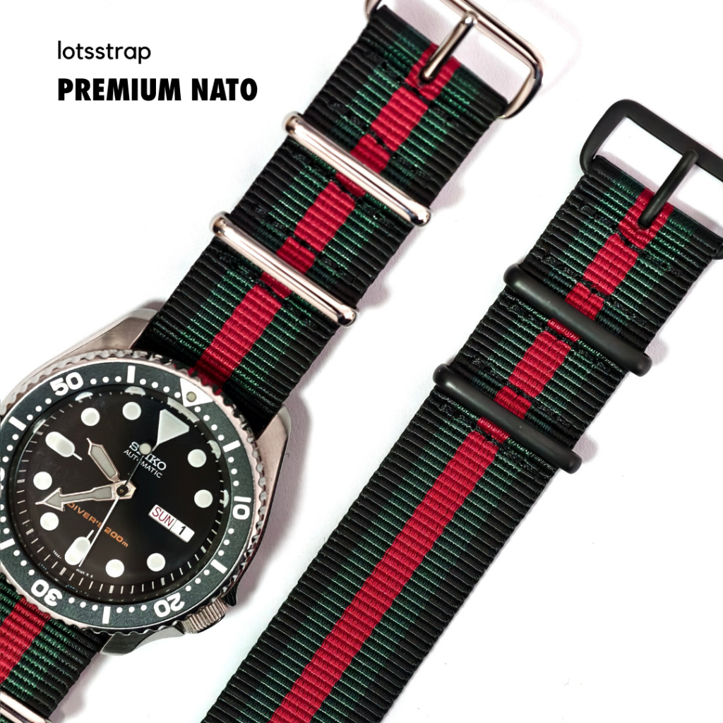 Tali Jam Tangan Strap Jam Premium Nato Strap Black Green Red - PN77