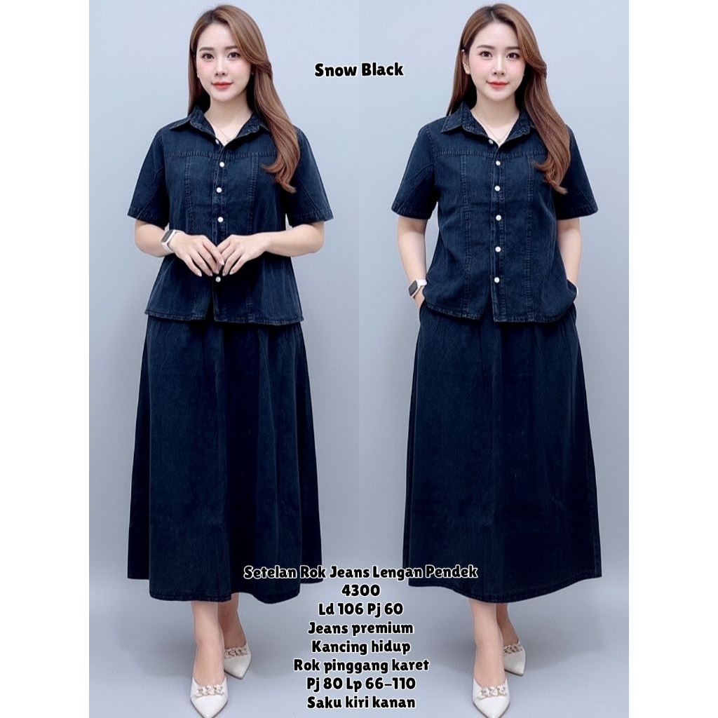 SETELAN ROK JEANS PANJANG LENGAN PENDEK FULL KANCING HIDUP 4300/SET JEANS ROK TERBARU