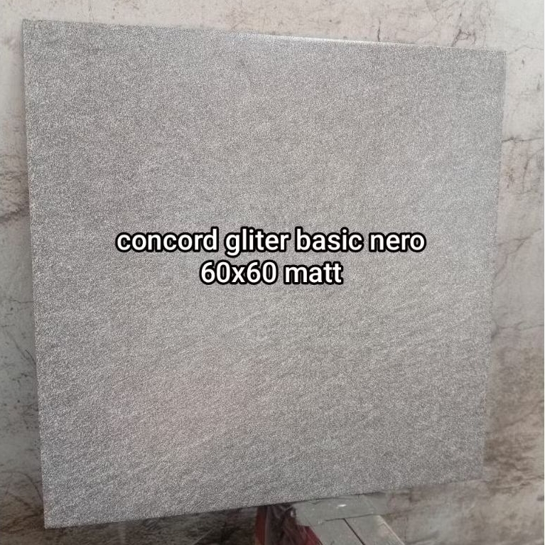 keramik lantai teras ukuran 60x60 kasar abu polos gliter basic nero