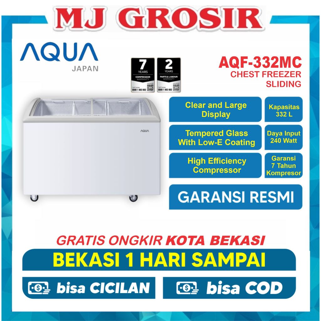 AQUA AQF 332 MC / 332 SD CHEST FREEZER BOX 332 L LEMARI PEMBEKU SLIDING