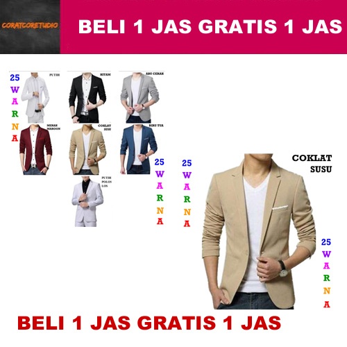 BELI 1 JAS GRATIS 1 JAS Jas Pria Blazer Cowok COKLAT SUSU KHAKI MOKA KREM KHAKIS COKSU LIS PUTIH Tux