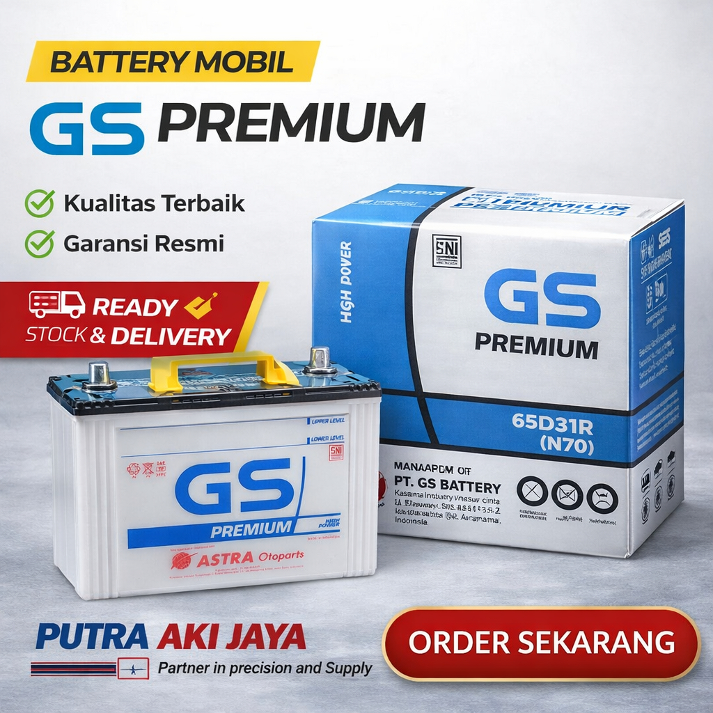 Aki Mobil GS Astra Premium Original 12V 70Ah 65D31R N70 - Aki Mobil Basah Premium untuk Toyota Hilux