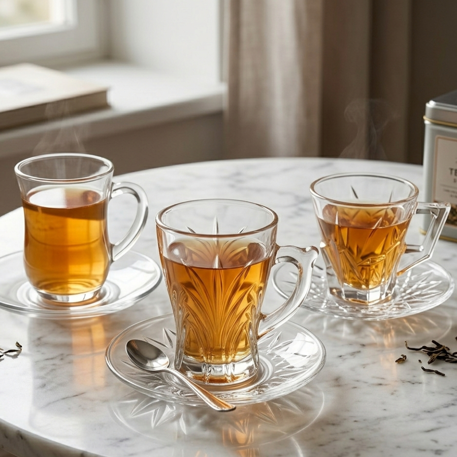 Gelas Kaca Kristal Aesthetic, Cangkir Mug Kopi Teh Nordic Vintage Cafe Style, cangkir estetik set ta