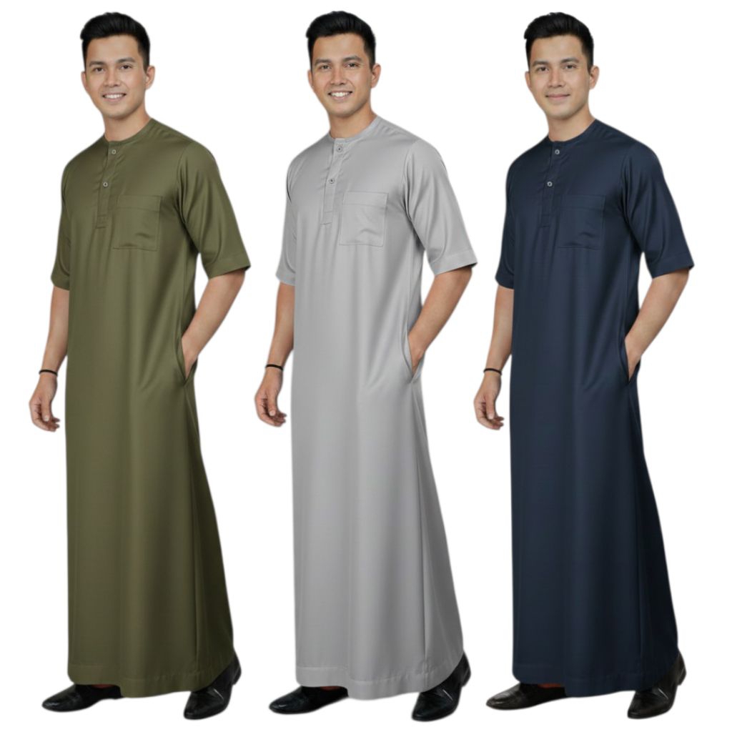 Gamis Pria Dewasa Jubah Muslim Lengan Pendek Premium Toyobo / Gamis Jubah Arab Pria Lengan Pendek