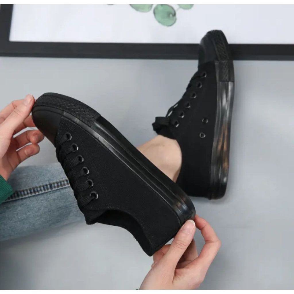 CRUZZERO-Sepatu sneakers cowok cewek hitam polos sepatu sekolah dewasa ukuran 36-43 sepatu anak sSD 