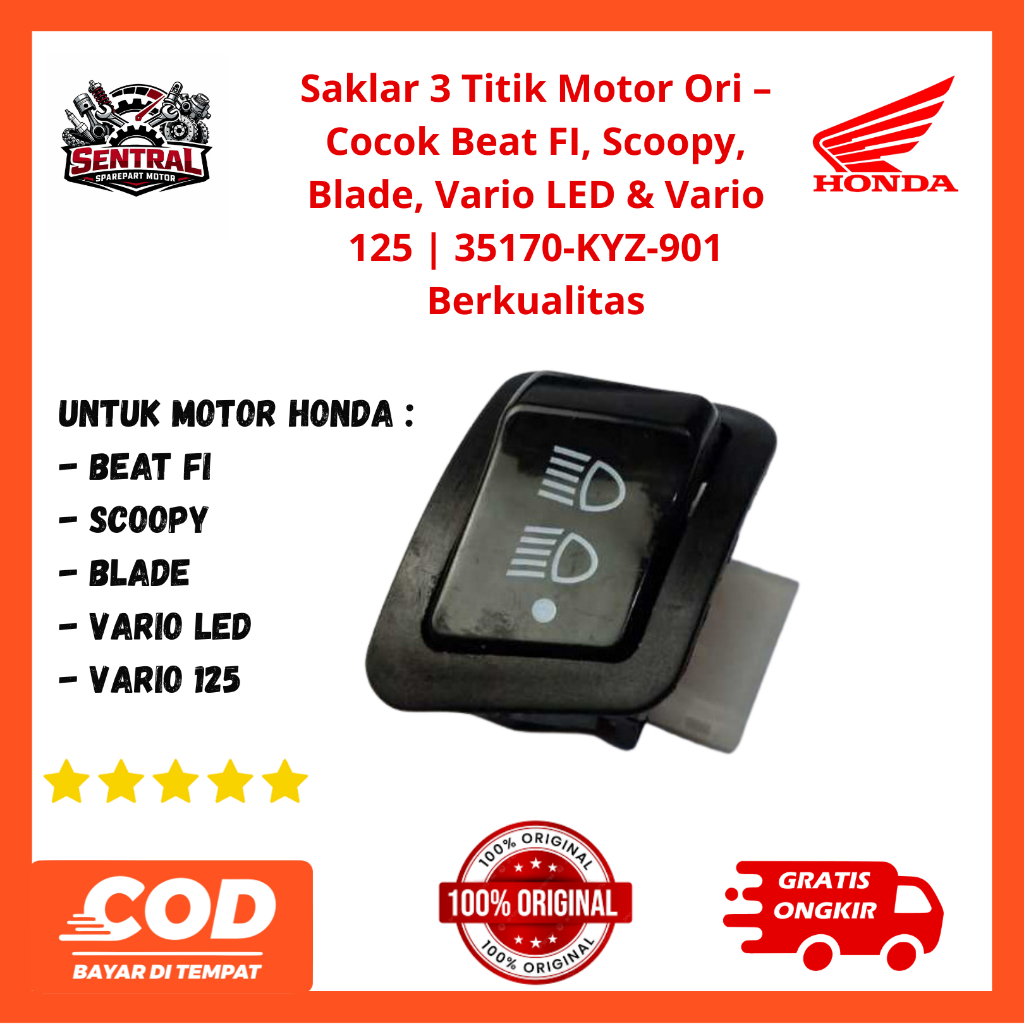 Saklar 3 Titik Motor Ori – Cocok Beat FI, Scoopy, Blade, Vario LED & Vario 125 | 35170-KYZ-901 Berku