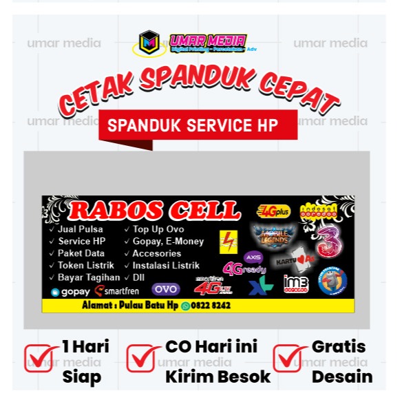1 Hari Jadi Spanduk Konter Pulsa & Paket Data – Banner Jual Pulsa All Operator